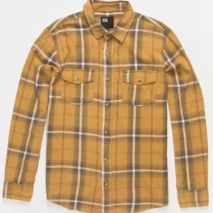 RSQ Gold Rush Flannel Cotton Plaid Button-Up Shirt